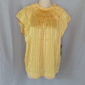 Nanette Lepore top smocked Summer Gold flutter sleeves glitter New